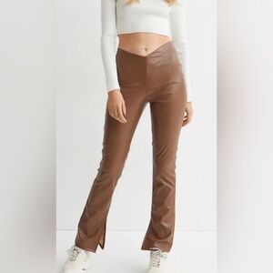 Faux Leather Brown Flare Pants